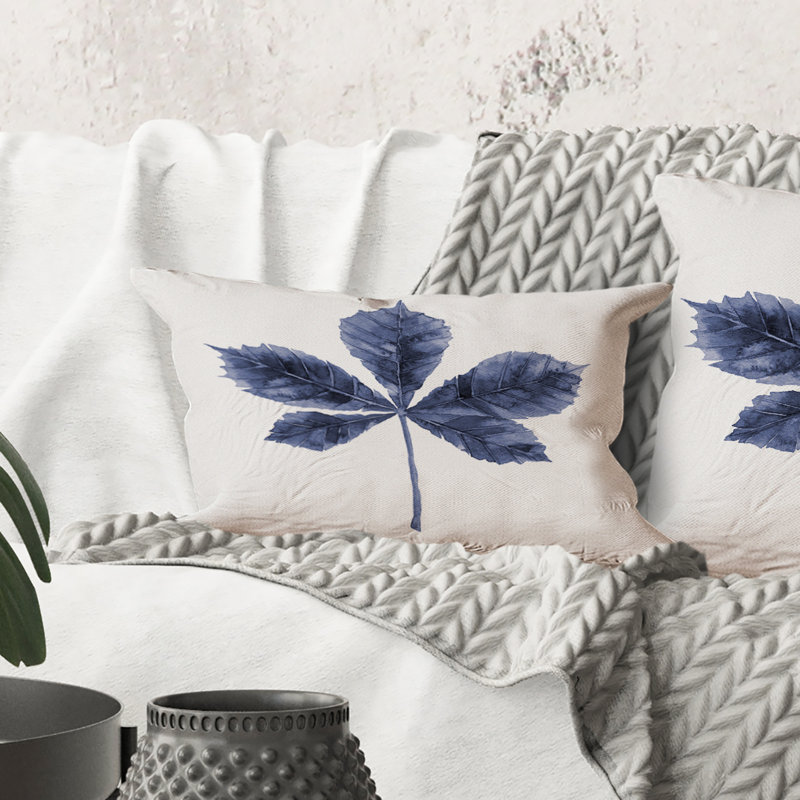 Rectangle, feuille de châtaignier bleu marine - coussin décoratif traditionnel