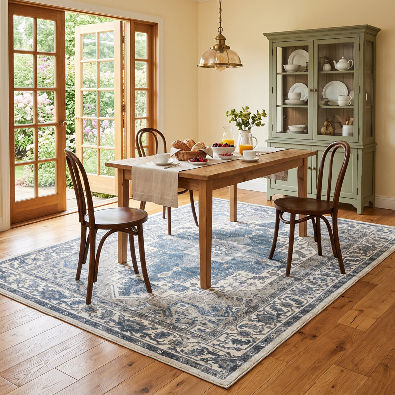Tapis d'intérieur antidérapant lavable à la machine, Bleu, 5'*8'
