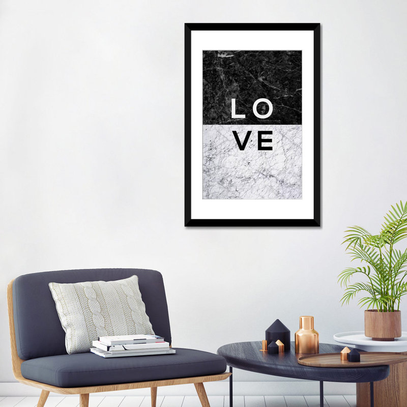 «Love», impression sur toile, Papier d'art encadré noir, Blanc, H 32 po x l 24 po x P 1 po