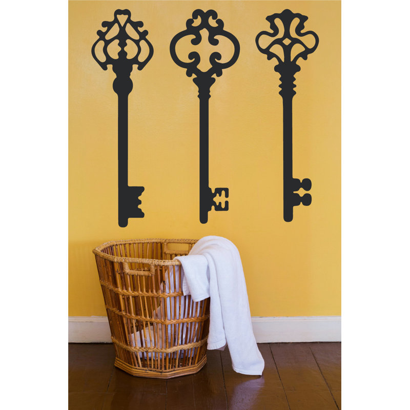 Décalcomanie murale clés squelettes, H 45 po x l 46 po x P 0,01 po, Noir