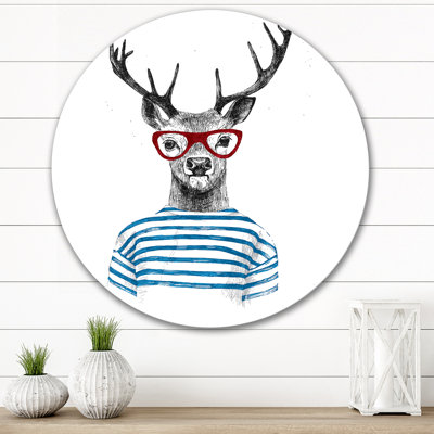 Portrait d'un cerf avec des lunettes - peinture sans cadre sur métal