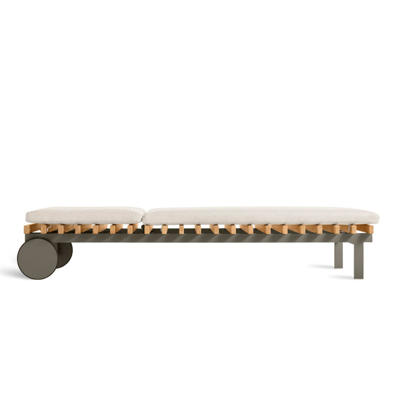 Perch Outdoor Teak Chaise Lounge, Sunbrella Linen, Charcoal