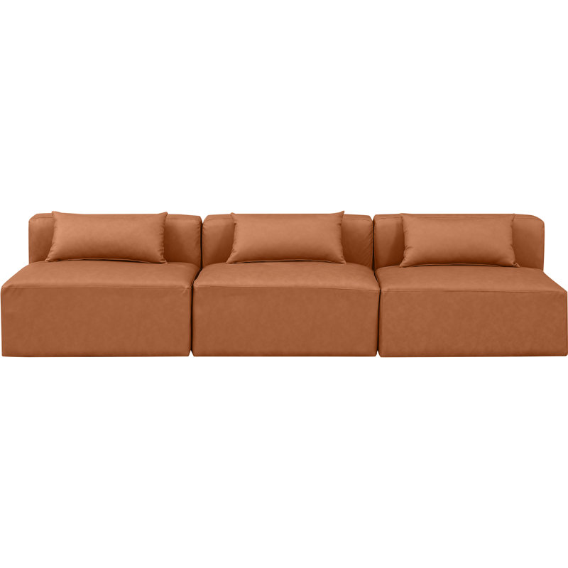 Canapé modulaire en similicuir 3 pièces Ivion, Cuir cognac végétalien