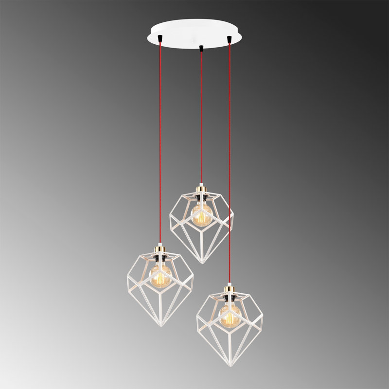 Luminaire suspendu géométrique à 3 lumières Hennig, Blanc / Rouge