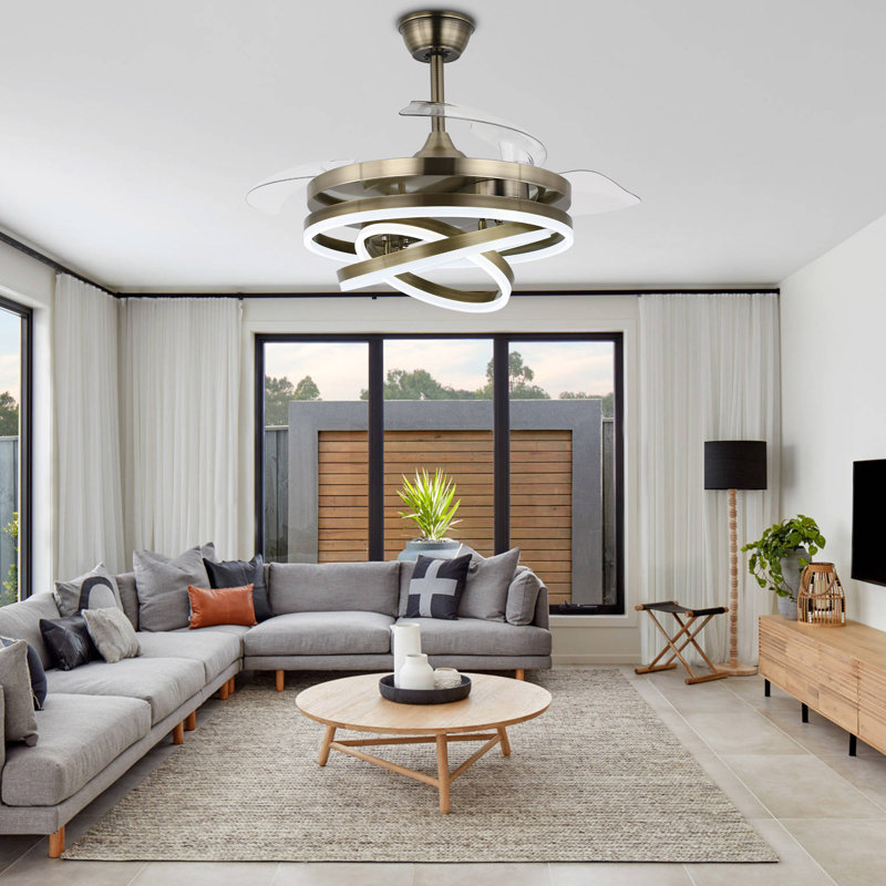 Idaline 42'' Retractable Ceiling Fan with LED Lights and Remote