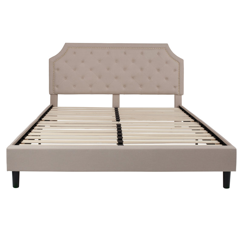 Aluino Arched Button Tufted Upholstered Platform Bed Frame - No Box Spring Required, King, Beige