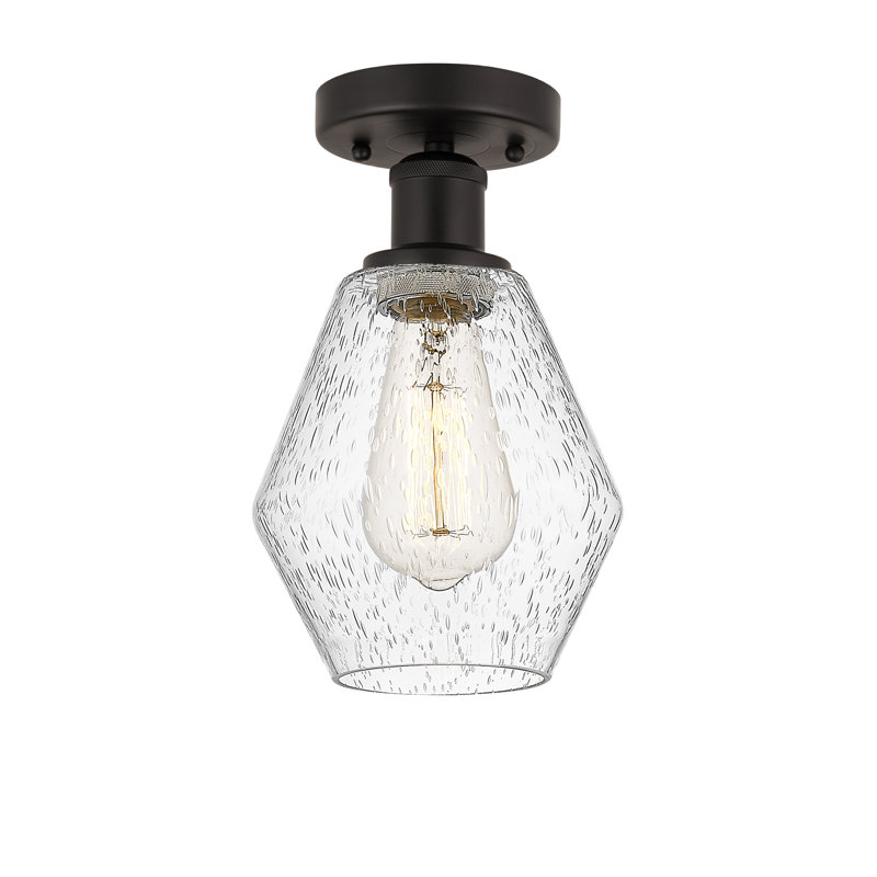 Plafonnier semi-encastré en verre Amylea, Grainé, Bronze frotté à l'huile, H 10,25 po x l 6 po x P 6 po