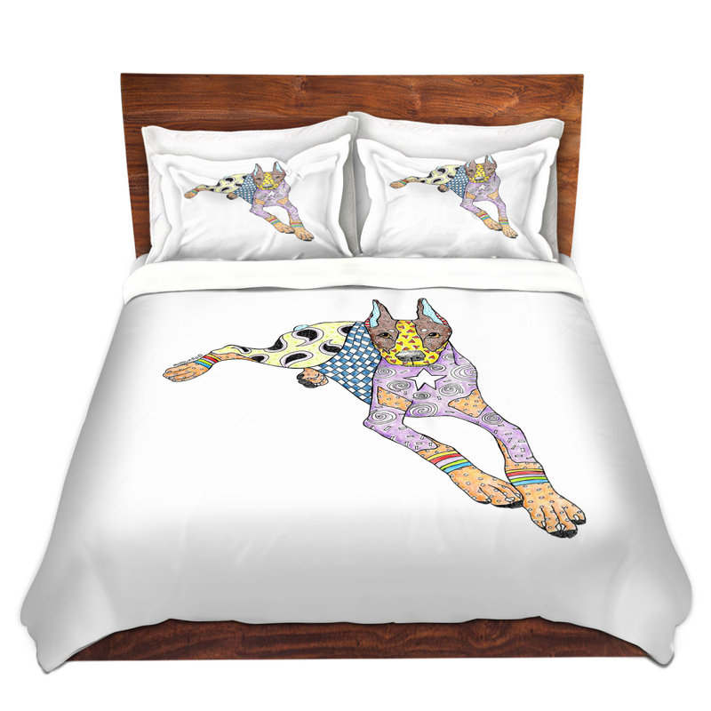 Ensemble de housse de couette doberman dog, 1 housse simple + 1 taie standard, Blanc / Gris / Noir