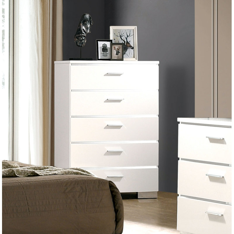 Commode 5 tiroirs Donnellson, Blanc