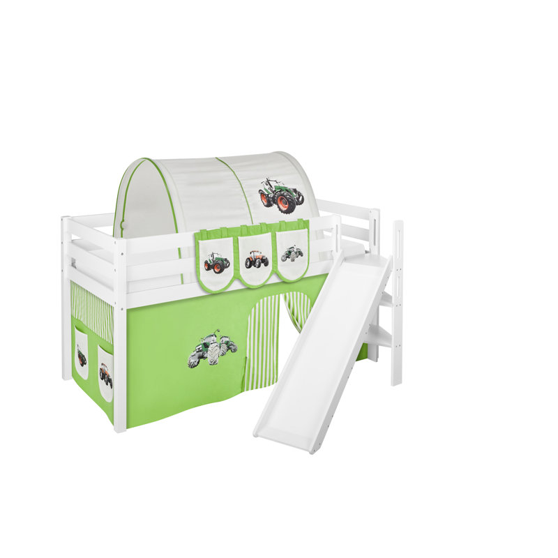 Jelle Mid Sleeper Bed with Curtain, Single (3'), Green