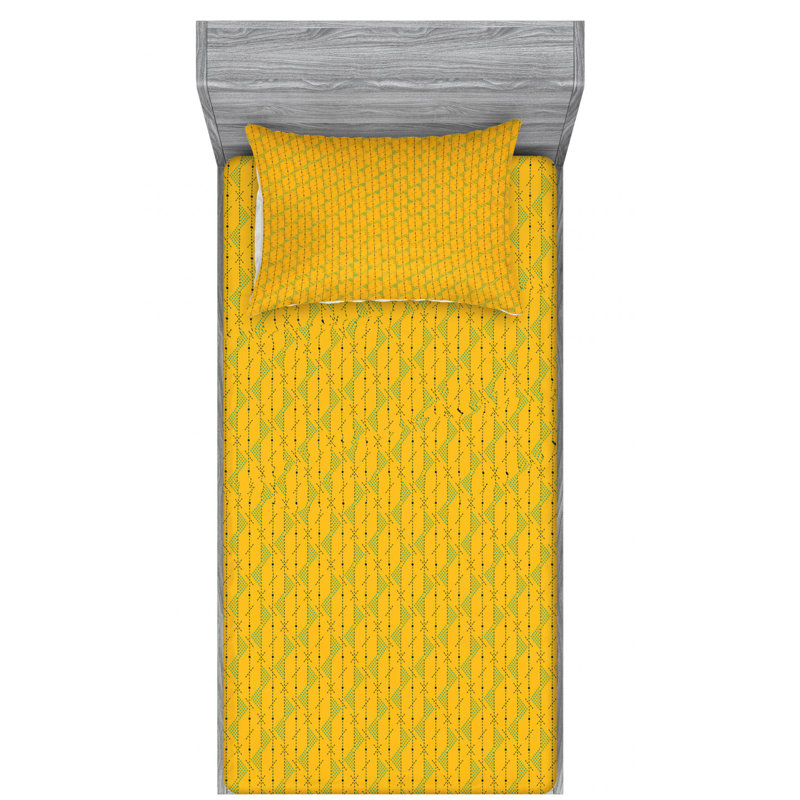 Microfiber Geometric Sheet Set, Twin XL Sheet Set with Fitted Sheet, Yellow Geometric