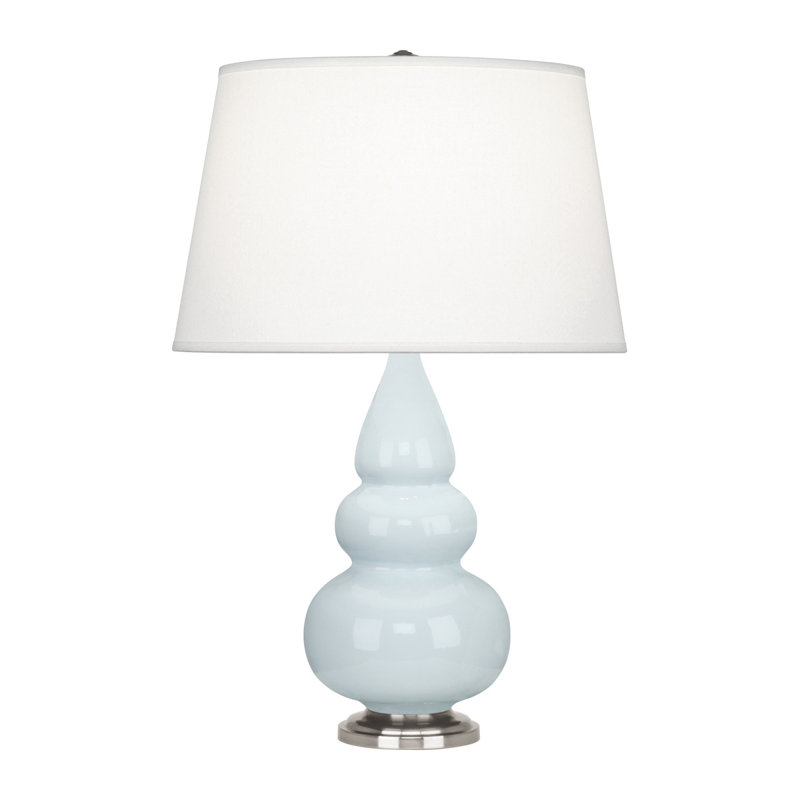 Small Triple Gourd Table Lamp, Baby Blue and Antique Silver Base