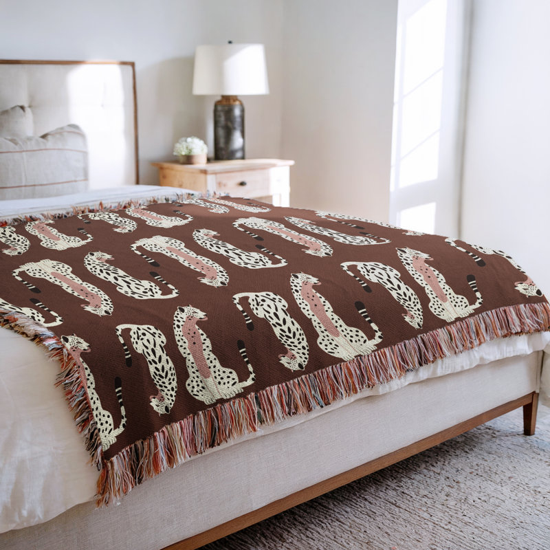 Jeté en mélange de coton Ren Leopard, Brun rouille / blanc cassé, L 70 po x l 50 po
