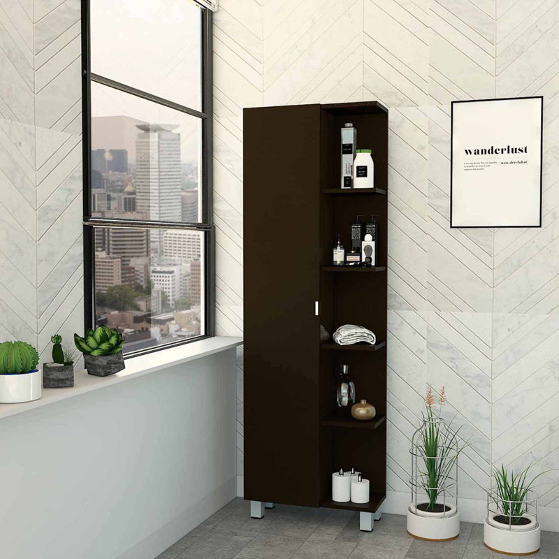 Smokey 5-Shelf Linen Cabinet, Black