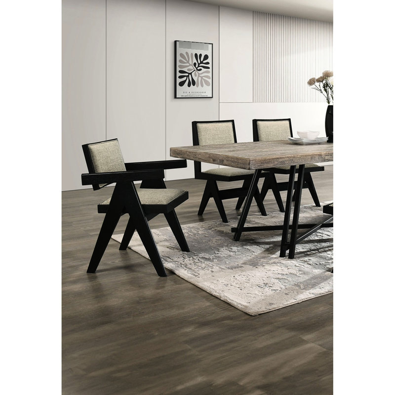 Chaises contemporaines avec accoudoirs de salle à manger, noires et grises, 2 pièces, chaises style tendance avec coussin gris, 2 pièces