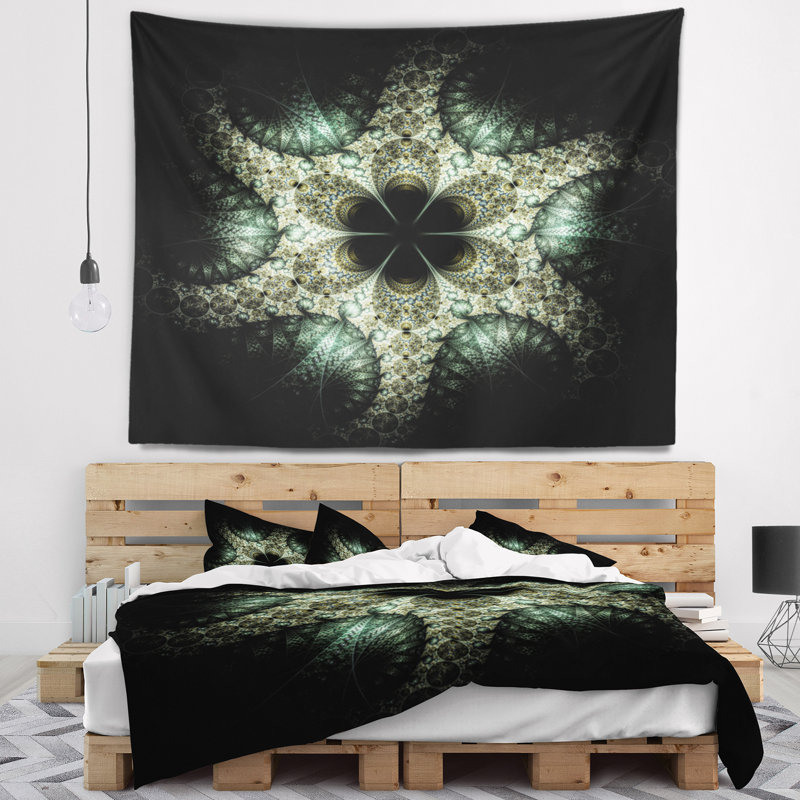 Tapisserie fleur abstraite jaune et vert, H 78 po x l 92 po