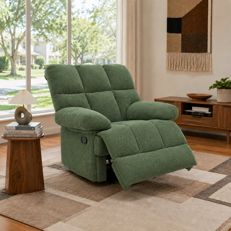 Fauteuil inclinable à bascule contemporain à bascule avec repose-pieds manuel et inclinable pour salon, Dark Green + Fabric