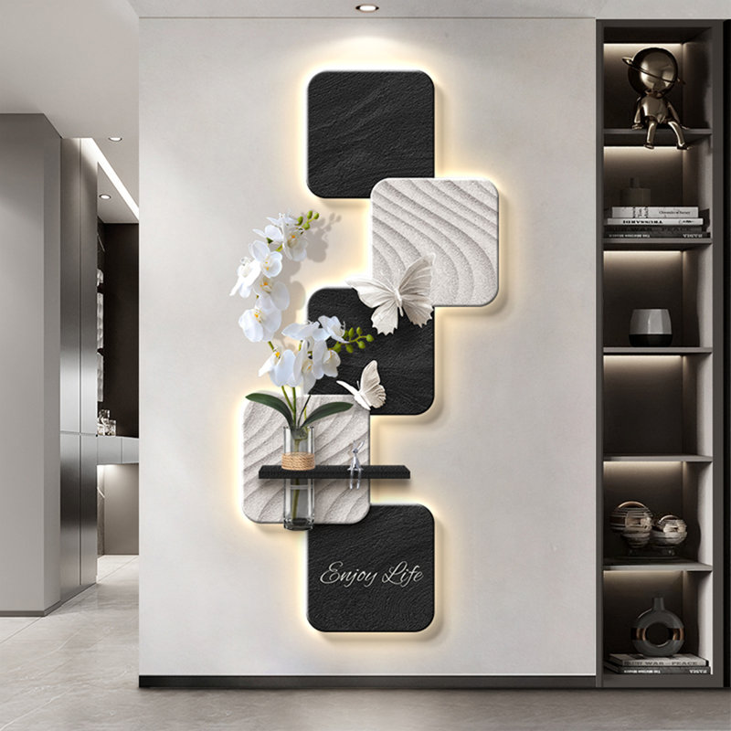 Black,White Square Sandstone Wall art, Black, 39.37" H x 18.11" W x 1.97" D