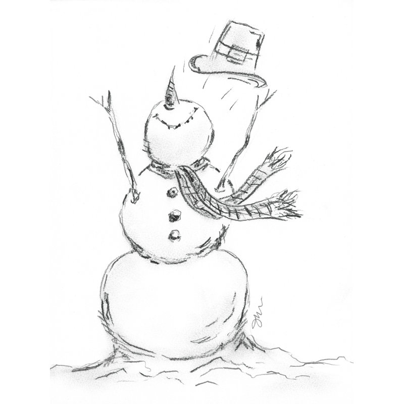 Bonhomme de neige avec chapeau sur toile, H 36 po x l 24 po