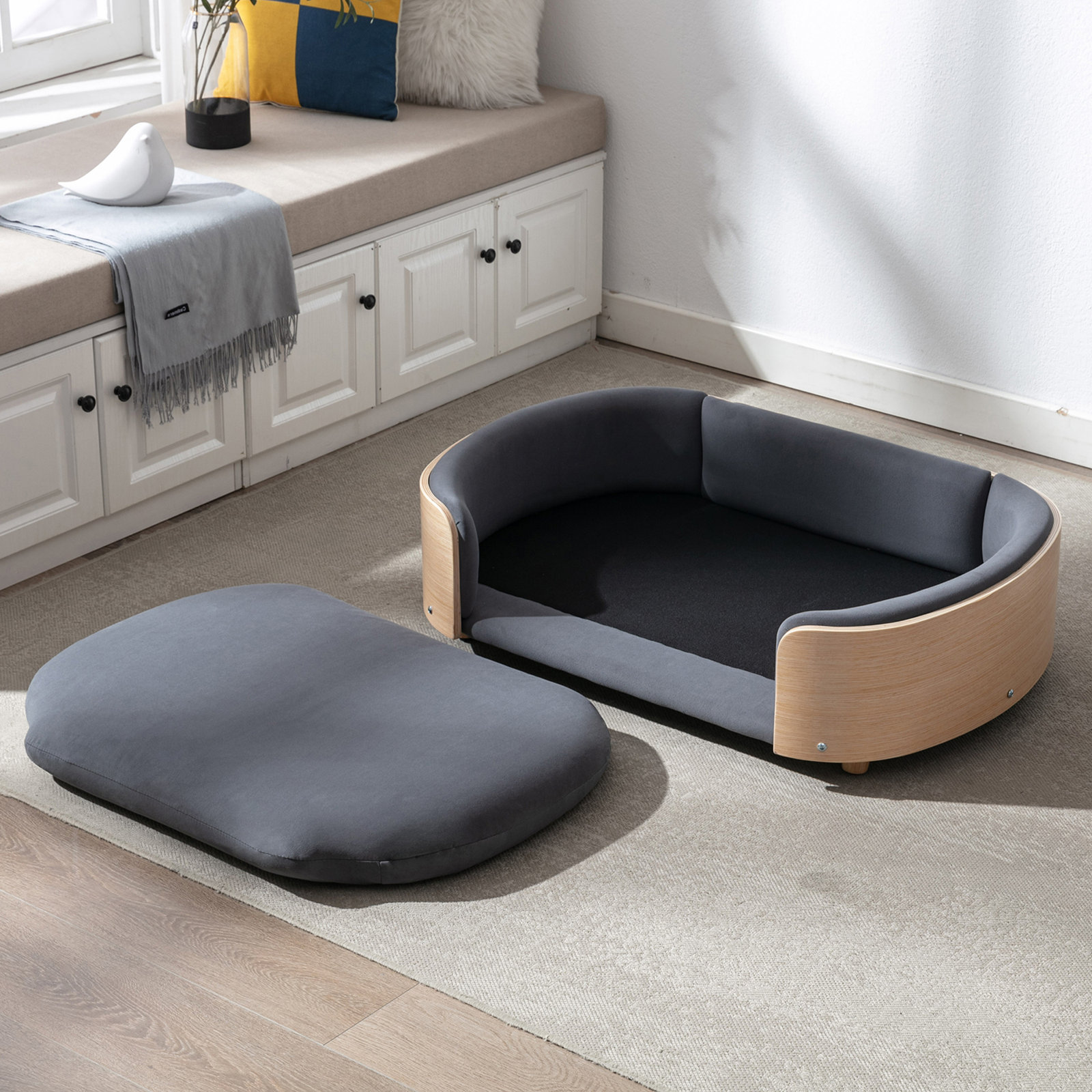 Inira Pet Bed, Dark Gray/Natural, 16.14" W x 9.84" D x 26.38" H