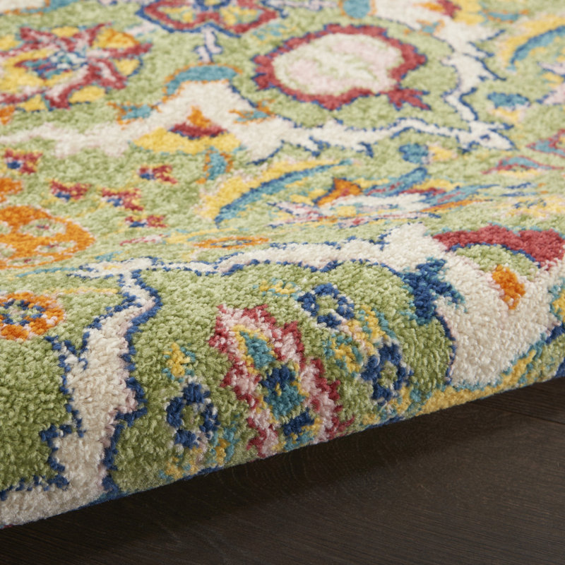 Green Floral Power Loom Rug
