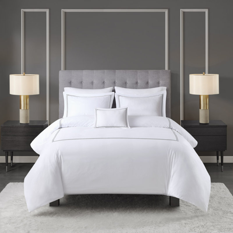Ensembles de literie de style hôtel de luxe, édredon en satin de coton 500tc avec coussin décoratif