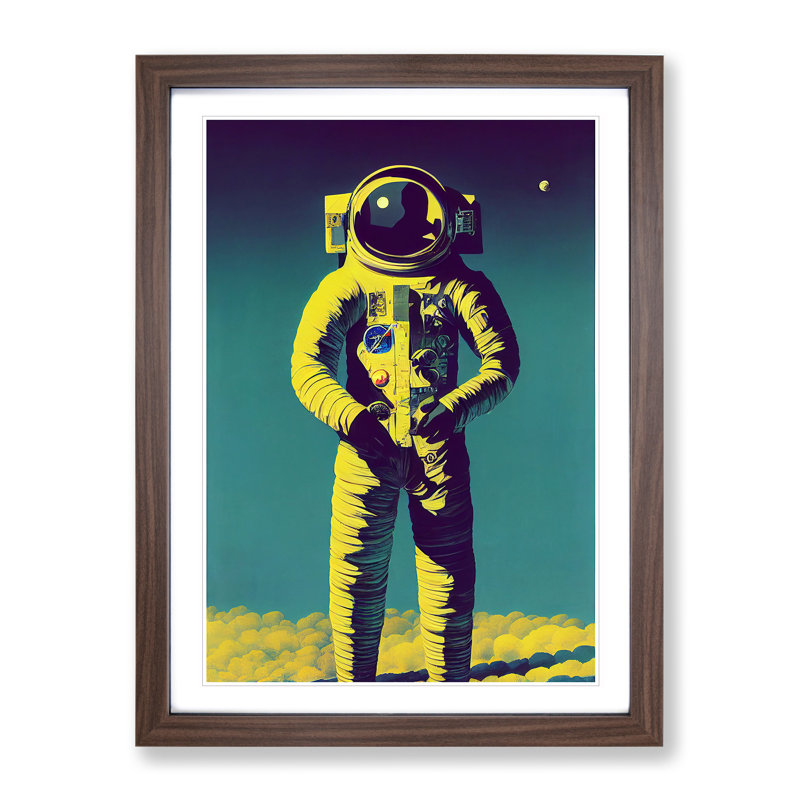 Glowing Astronaut 1 Piece Single Picture Frame Painting, 46cm H x 34cm W x 2cm D, Walnut