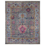 Hand Knotted Wool Area Rug in Green And Blue