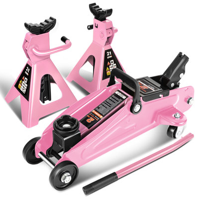 DNA Motoring 2 Ton For Truck SUV Pickup Low Profile Hydraulic Floor Jack+Ratchet Stands Pink