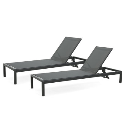 Comfortable Poolside Loungers  2  - Breathable Mesh, Aluminum, Adjustable Back, Movable Wheels, Black Gray 2 Pool Recliner Rustproof Position