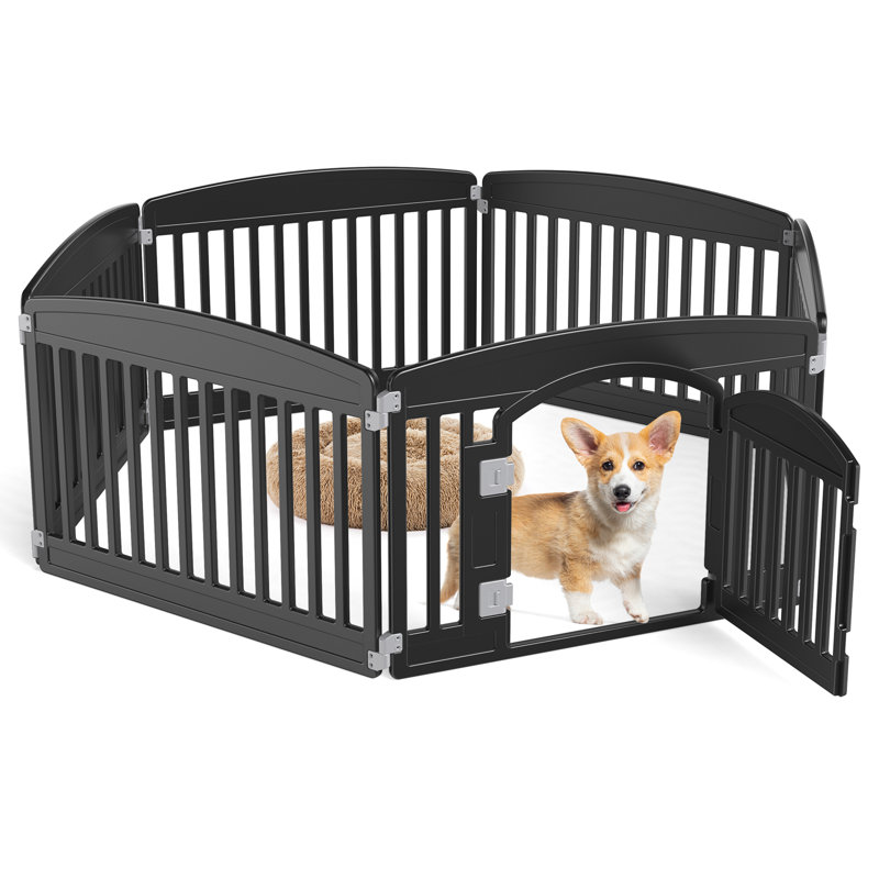 Enclos d'exercice en plastique à 24 panneaux avec porte H 24 ", Noir, noir, noir, noir