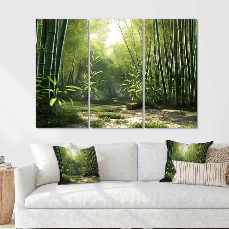 Ensemble de décoration murale dynamique en bambou Grove I, Toile tendue, H 32 po x l 48 po x P 1 po