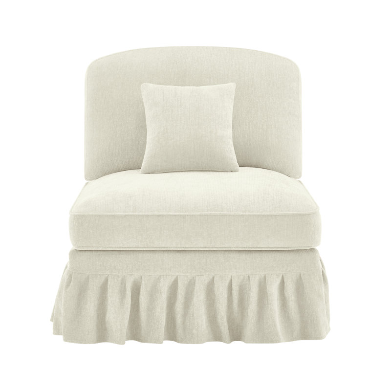 Armless Sofa Chenille W/1 Pillow, White