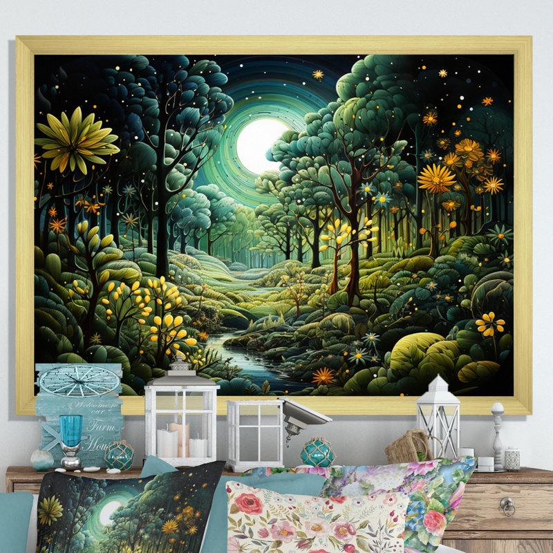 «Beverlyann Forest Enchanted Forest Pointillism II - Forest», reproduction sur toile, Cadre doré à une seule photo