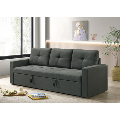 3 - Seat Dark Grey Fabric Sleeper With Cushions, 83.5"w, 28.68 In Depth, 33.86 Height, 137.14 Lb, Pull Out 70.5"w X 45"d, 15.5" 73" Width, 20.5" 17.5" Back 22.5" 1"h Black Plastic Leg, Foam Filled