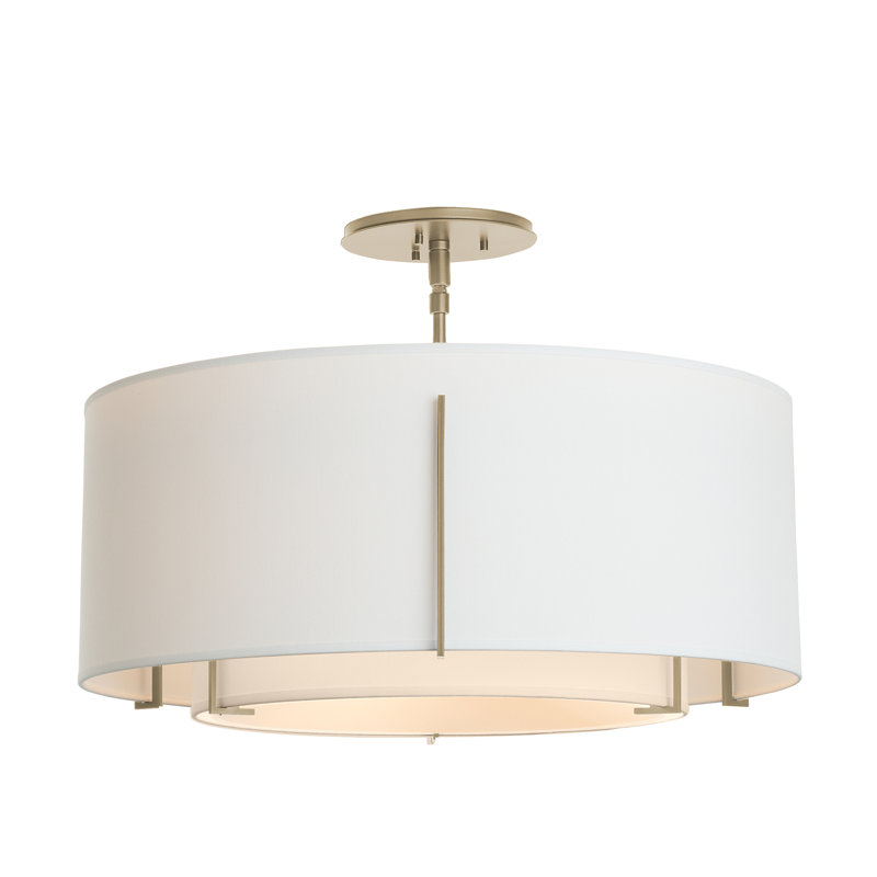 Exos 3 - Light Semi Flush Mount, Soft Gold, Natural Anna, 15.3" H x 22.9" W x 22.9" D