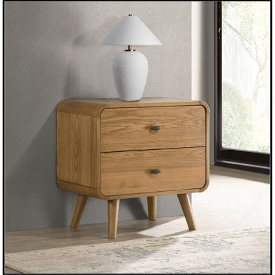 2-Drawer Nightstand With Dual USB Ports, Light Ash