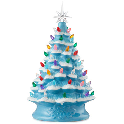 Arbre de Noël en céramique peint à la main 15 po, arbre illuminé écume de mer