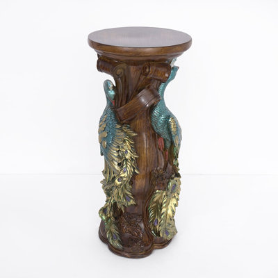 32.5" Rustic Wood Peacock Plant Stand Indoor Multi-colored Freestanding Planter