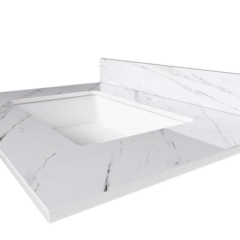 Dessus de meuble-lavabo blanc Hensleyra avec trou de robinet pré-percé et pierre frittée durable (évier seulement), 31 pouces