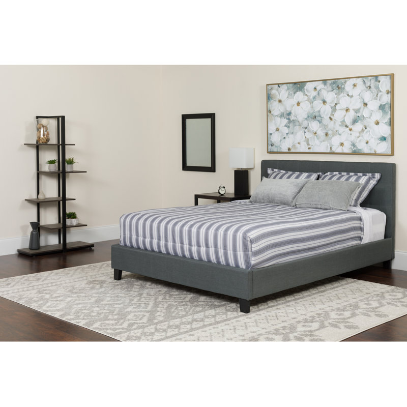 Aluino Button Tufted Platform Bed with Memory Foam Pocket Spring Mattress, King, Dark Gray