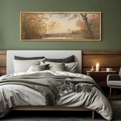 Rustic Countryside " Autumnal River At Sunset Classic Forest Landscape Hanging Painting Extra Large Artwork Pictures "