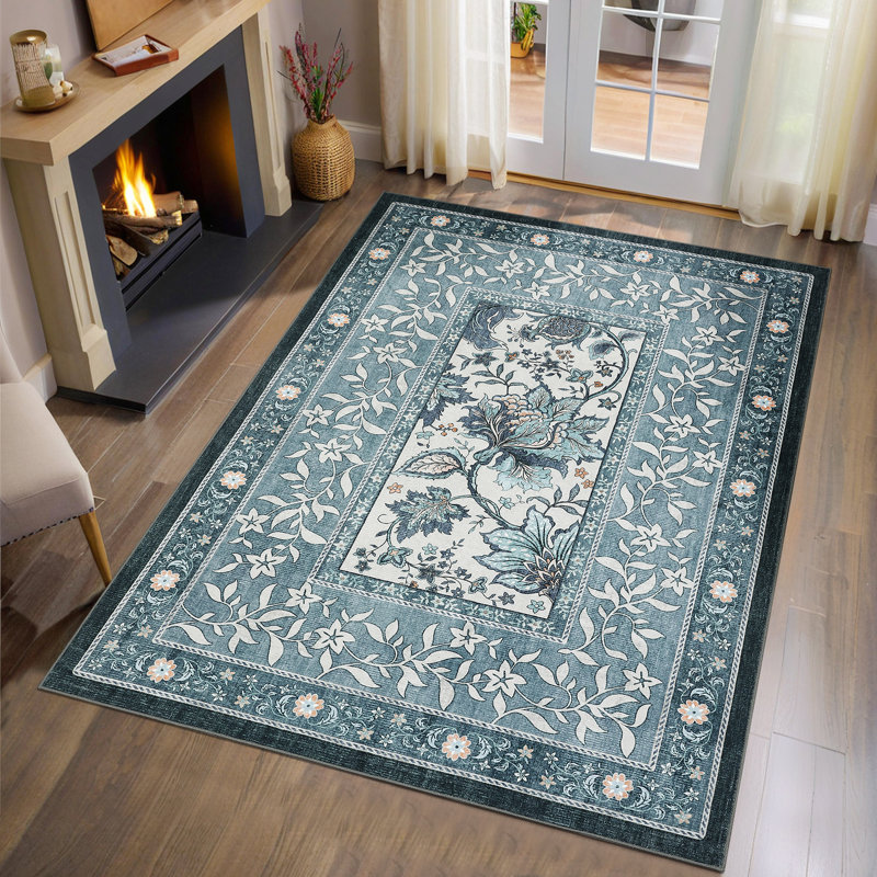 Leaves Floral Machine Washable Area Rug with Rubber Backing for Living Room Modern Non-Slip Dining Room Rug Non-Shedding Rugs for Bedroom