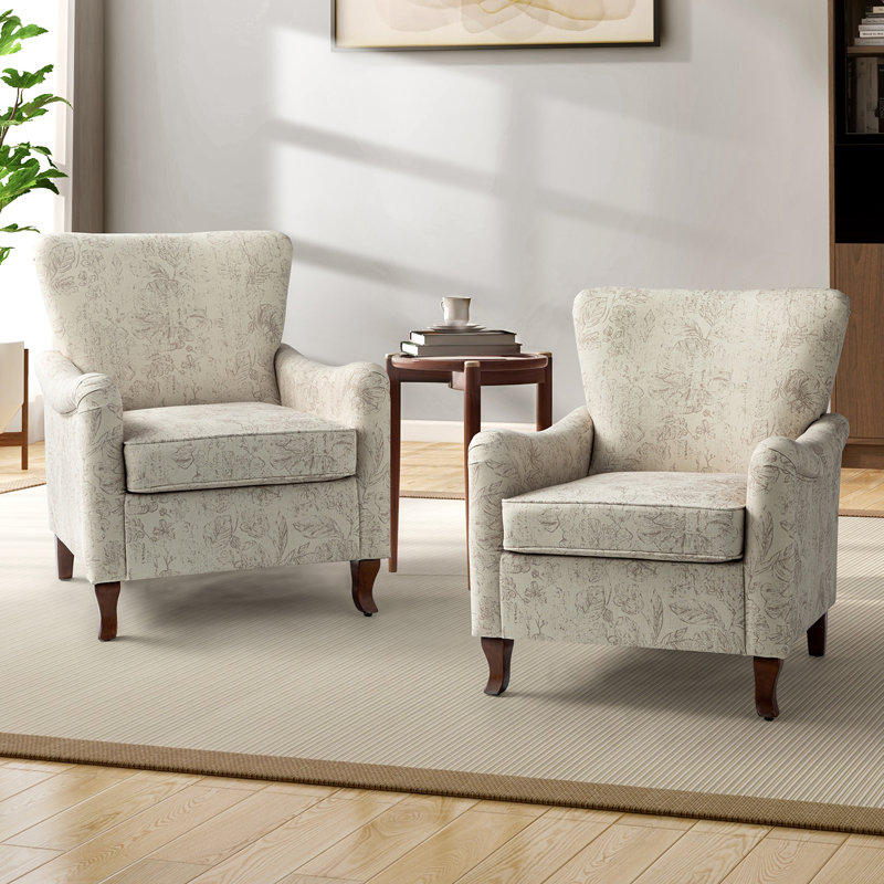 Paire de fauteuils en bois manufacturé et l 30,5 po Alikah, Mélange de polyester et de lin couleur lin
