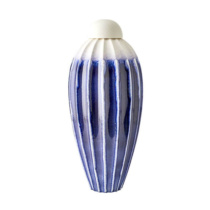 Fluted Handmade Ceramic Jar, 46" H x 20" W x 20" D, Deep Blue