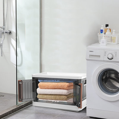 With lid,wheels and foldable stackable storage box, multifunctional storage box with door