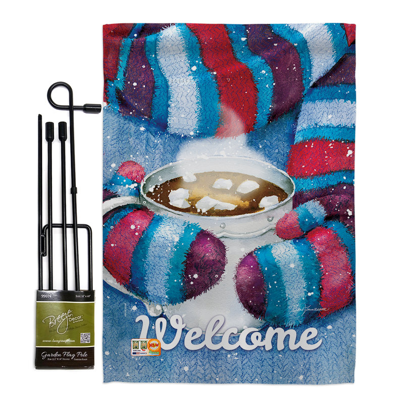 Mitaines et cacao winter wonderland, impression en polyester de 2 côtés 19 x 13 po drapeau de jardin