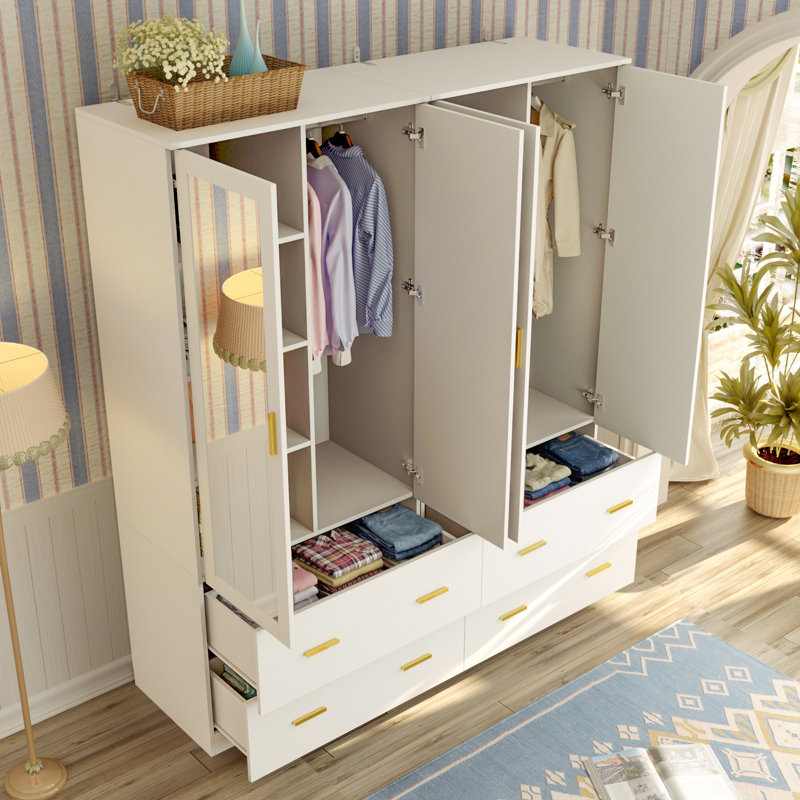 Grande armoire 63 "avec miroir et 4 tiroirs, Blanc