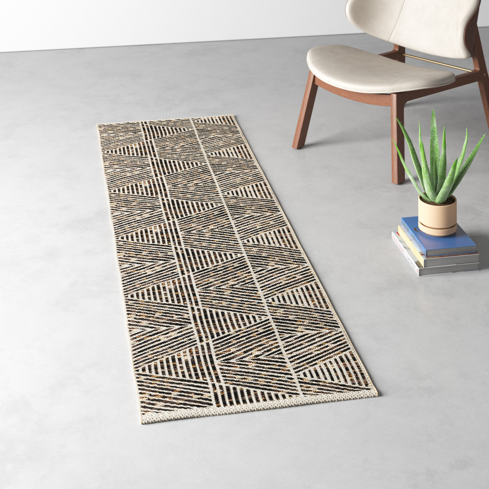 Silva Gray White Indoor Outdoor Geometric Rug, Runner 2' x 6'11"