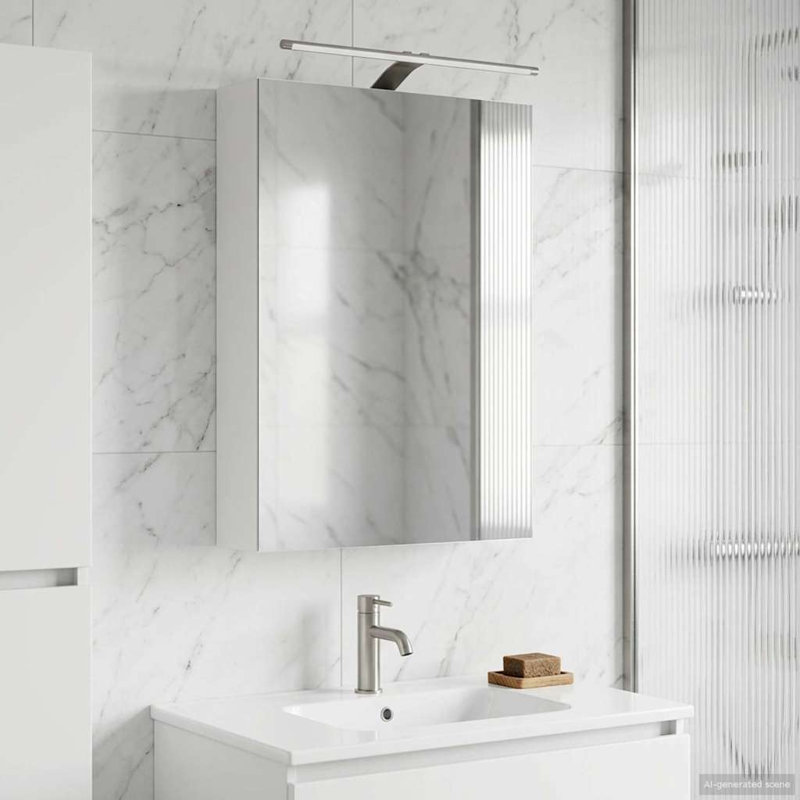  Bathroom Mirror Cabinet With Shelf Wall-Mounted Engineered Wood Storage, White, 70cmH x 50cmW x 14.5cmD